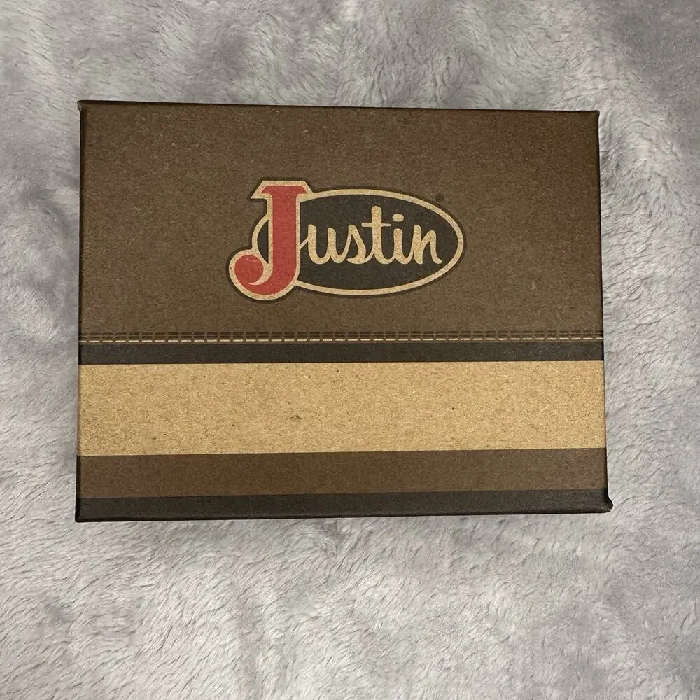 Justin Card Wallet Genuine‎ Suede Leather Tan Brown Logo Justin Boots Cowboy